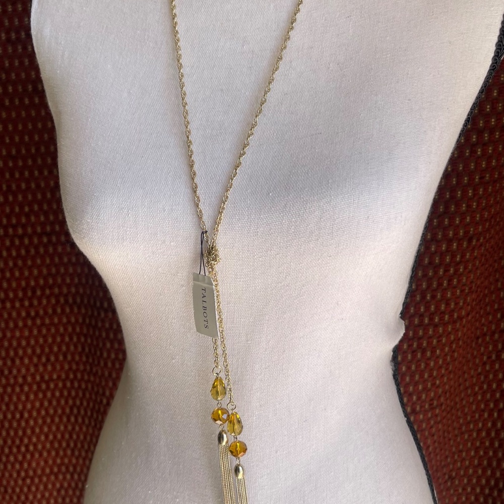 Talbots Gold Chain Lariat with Tassels Necklace